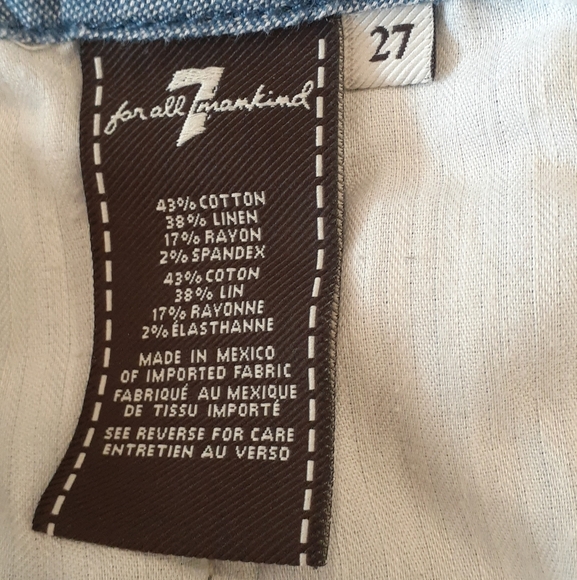 7 For All Mankind Women's Pants Cropped Capri's Blue Cotton Linen Size 27 - Picture 7 of 8